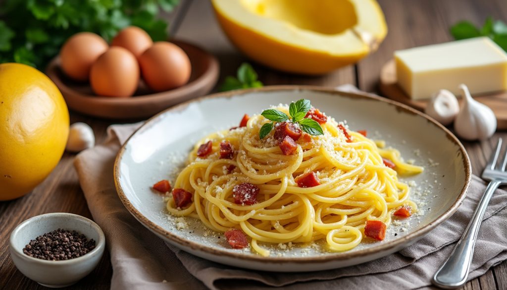 découvrez comment cuisiner la courge spaghetti à la carbonara pour une alternative savoureuse et originale aux pâtes traditionnelles.